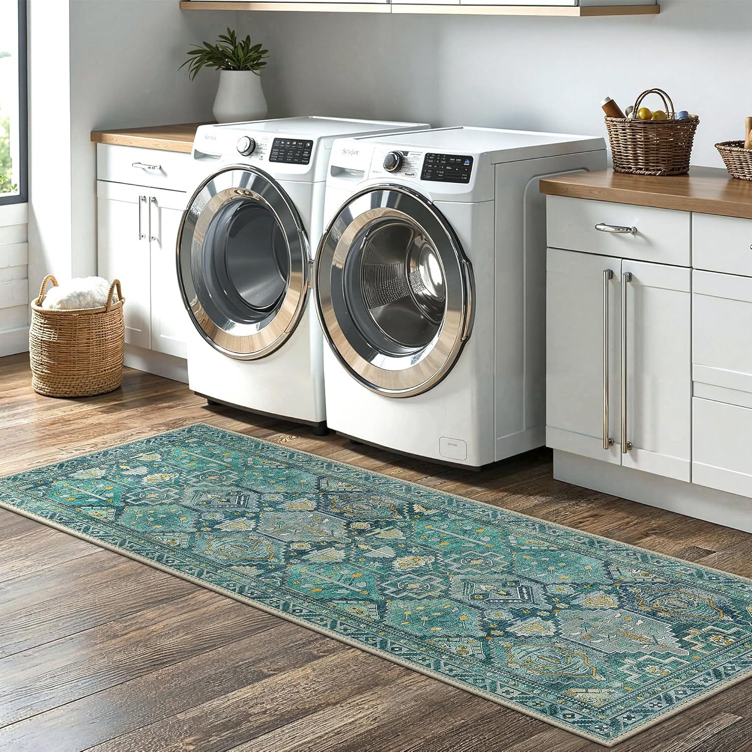 GENIMO Kitchen Mats for Floor Set of 3 Non-Slip Washable, Waterproof Lightweight Kitchen Rugs, Kitchen Floor Mat Runner Rug Carpet for Laundry, Sink, Hallway, Bathroom, Entryway, Dark Green