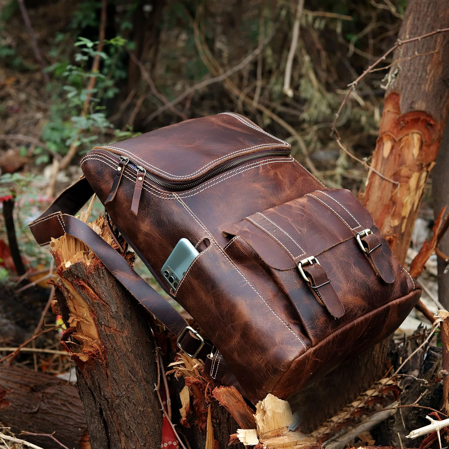 cuero C Full Grain Leather Backpack for Men - 17 Inch Laptop Bag - Vintage Travel Rucksack - Casual Daypack for Womens (BROWN)