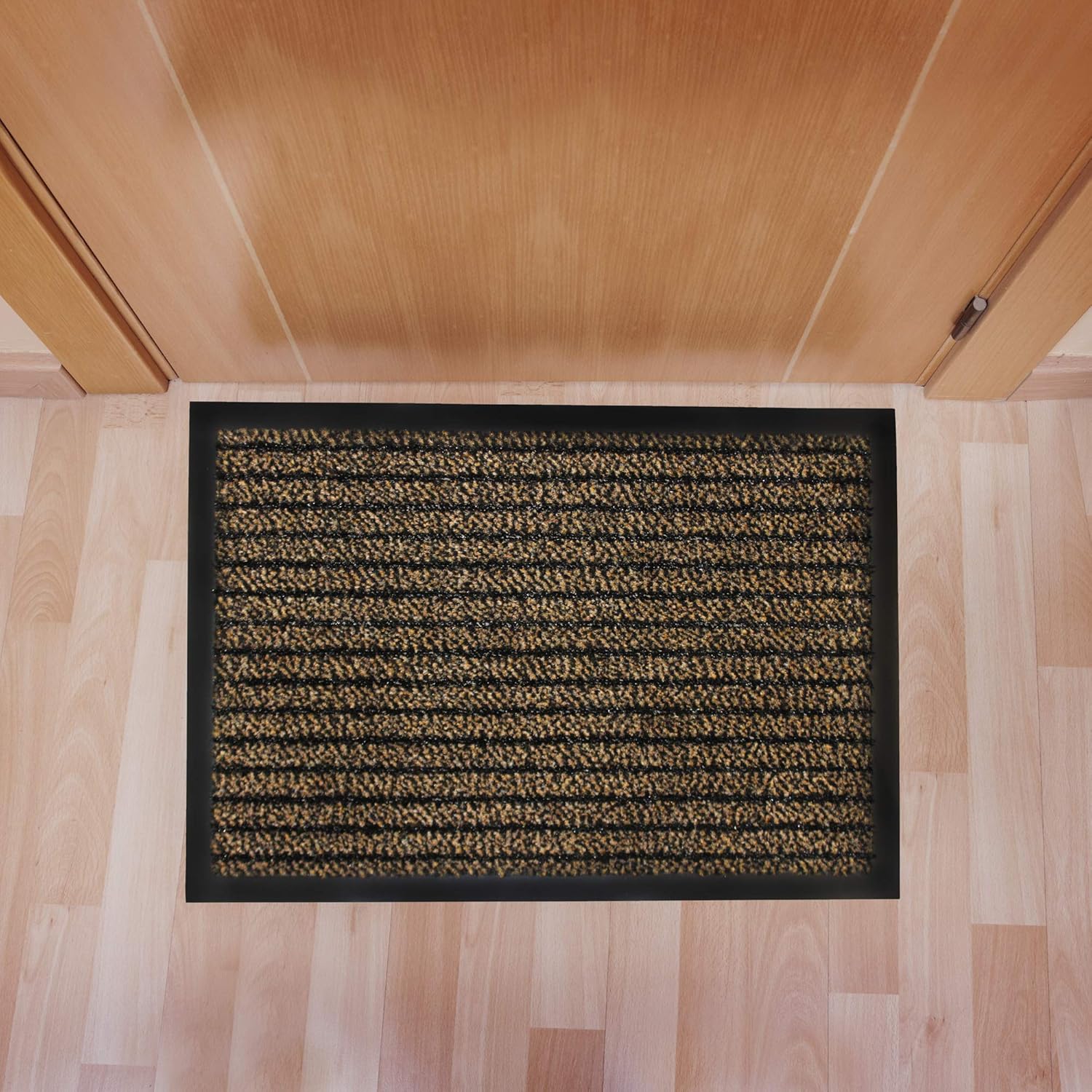 ULTRALUX Indoor Scraper Door Mat 23" x 31" Durable Anti-Slip Vinyl Backed Dirt Barrier Doormat, Low Profile Doormat Dirt Trapper Entry Rug for Inside, Brown Welcome Mat