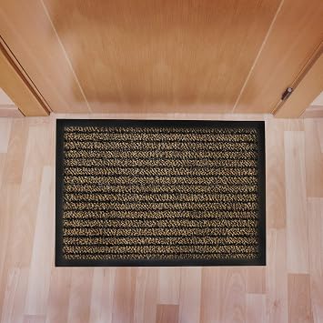 ULTRALUX Indoor Scraper Door Mat 31" x 47" Durable Anti-Slip Vinyl Backed Dirt Barrier Doormat, Low Profile Doormat Dirt Trapper Entry Rug for Inside, Brown Welcome Mat