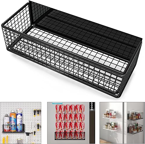 Cestas de tablero de clavijas, cesta magnética, organizador de tablero, accesorios magnéticos de alambre metálico (grande, negro)