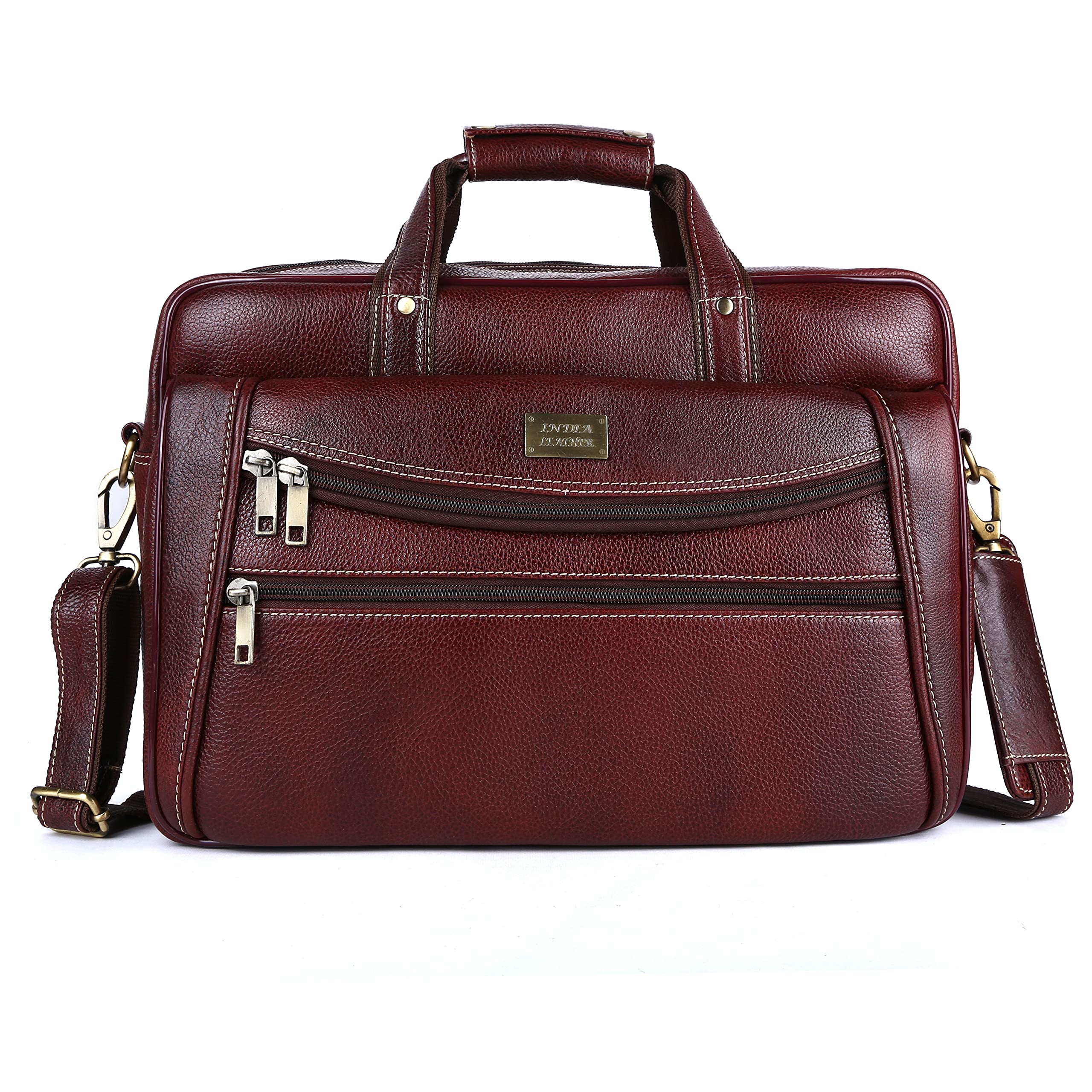 INDIA LEATHER Bombay Brown Leather Messenger Cum Laptop Bag | Carry Handles with Adjustable Strap|Office Bag, Briefcase (Brown) 16 - Inches (B0974Q34YX) Amazon Price History, Amazon Price Tracker