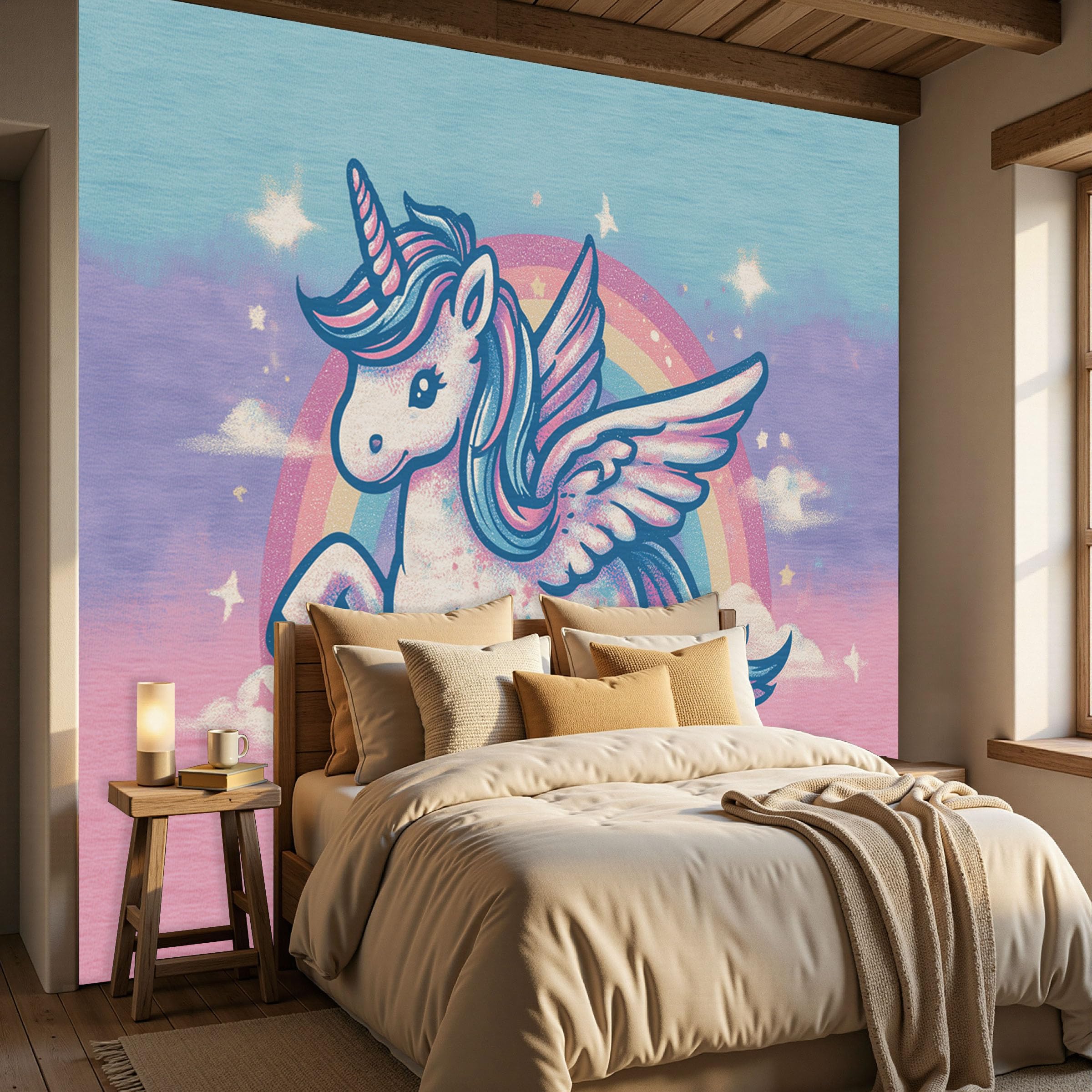 Papier peint intissé 3D cheval arc-en-ciel 200x140 cm pour salon