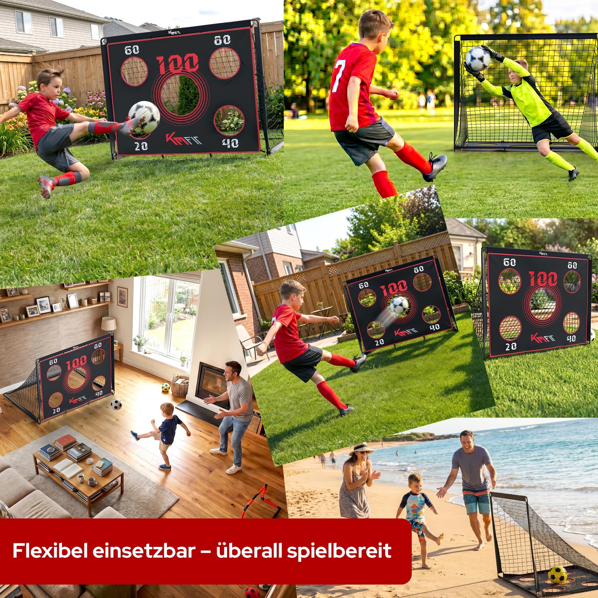 KM-Fit Fußballtor | Fußball Trainingsset für Kinder & Erwachsene | Trainingstor für Garten & Outdoor | Inkl. Bodenanker & Tragetasche