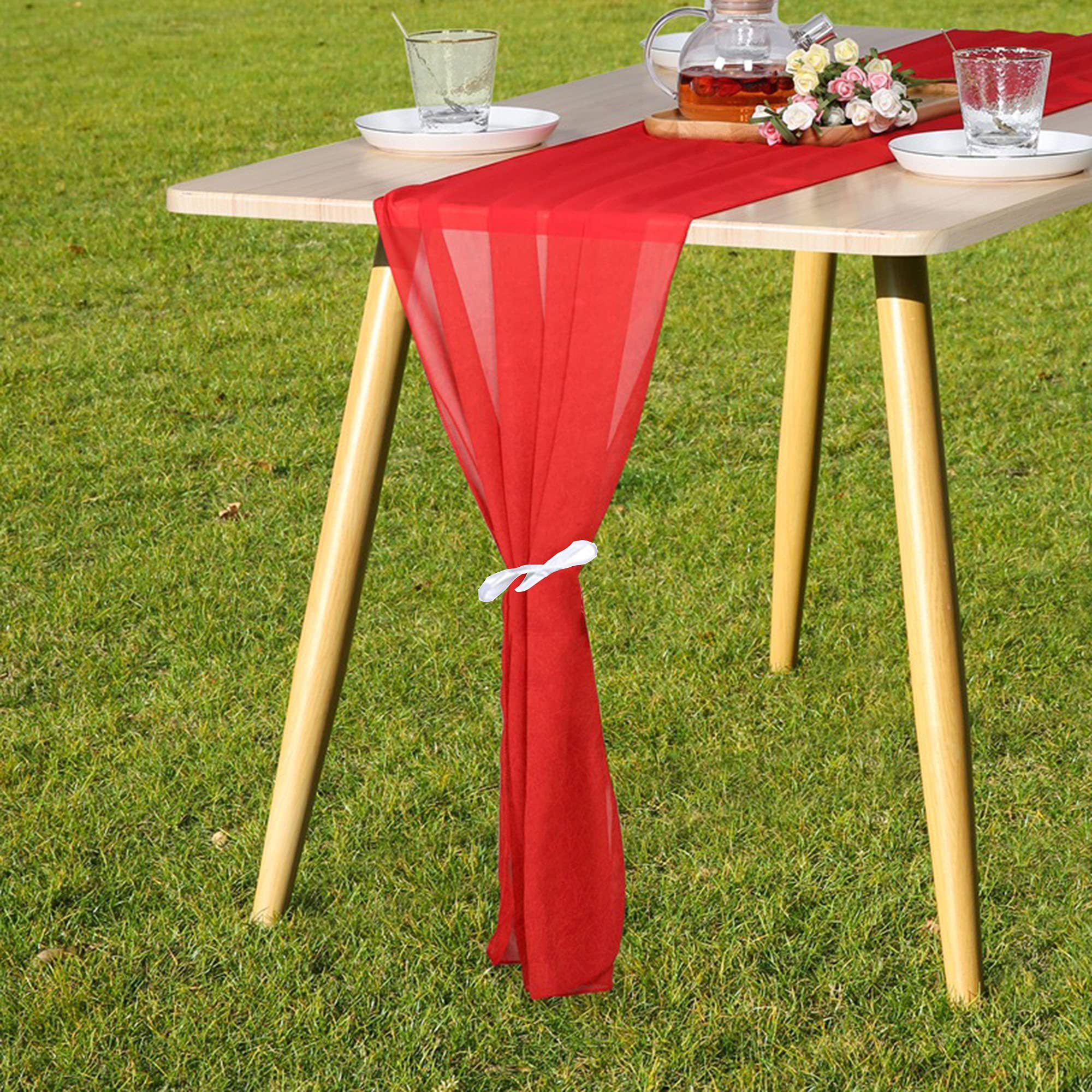 Wangle Camino de mesa de gasa de 1/2/5/10 piezas, estilo romántico, para bodas, fiestas de cumpleaños, decoración elegante, 10 unidades, 70 x 300 cm, color rosa