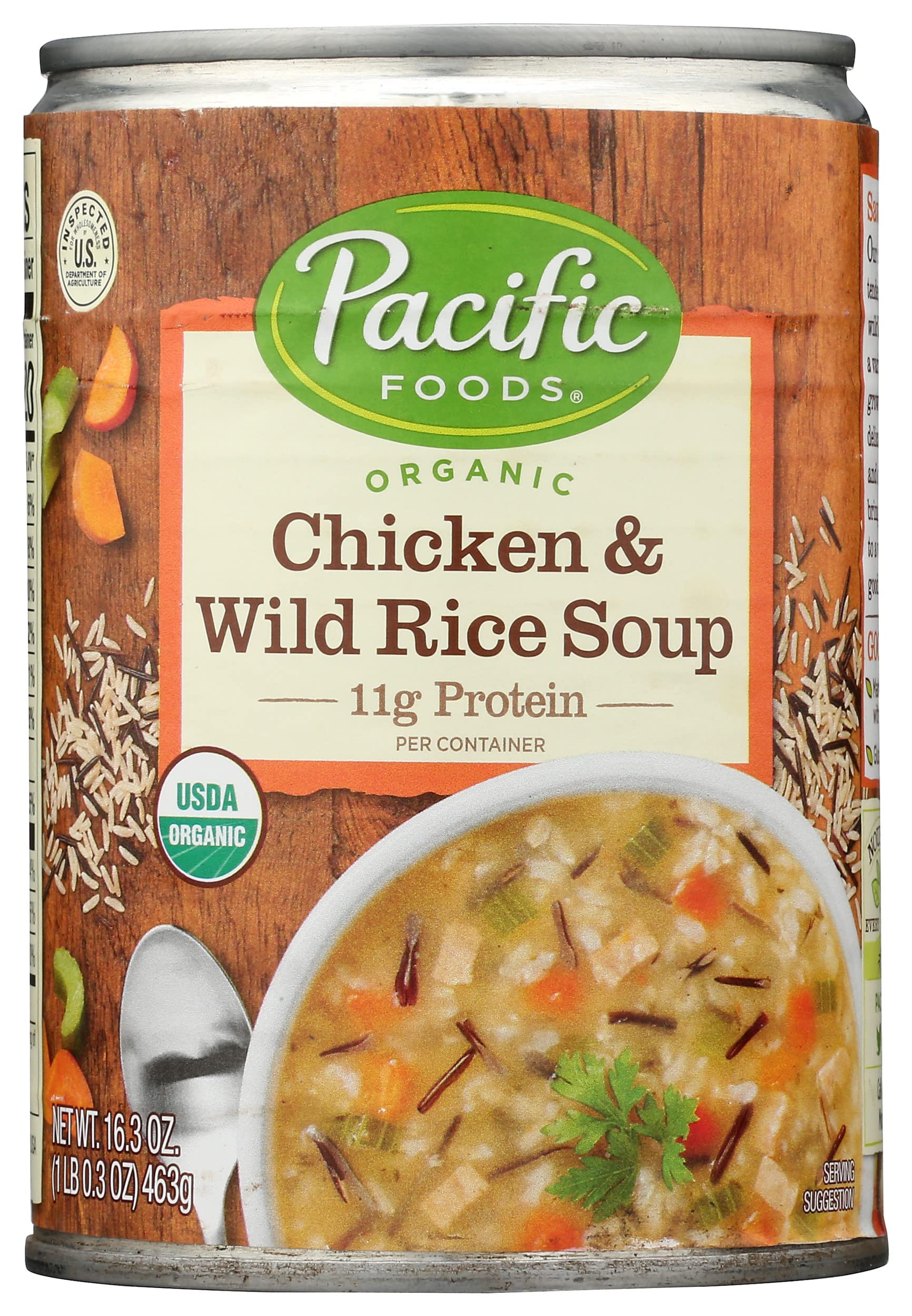 Pacific Foods Organic Chicken & Wild Rice Soup, 11g Protein, USDA Certified Organic, 16.3 Oz (Pack of 12)