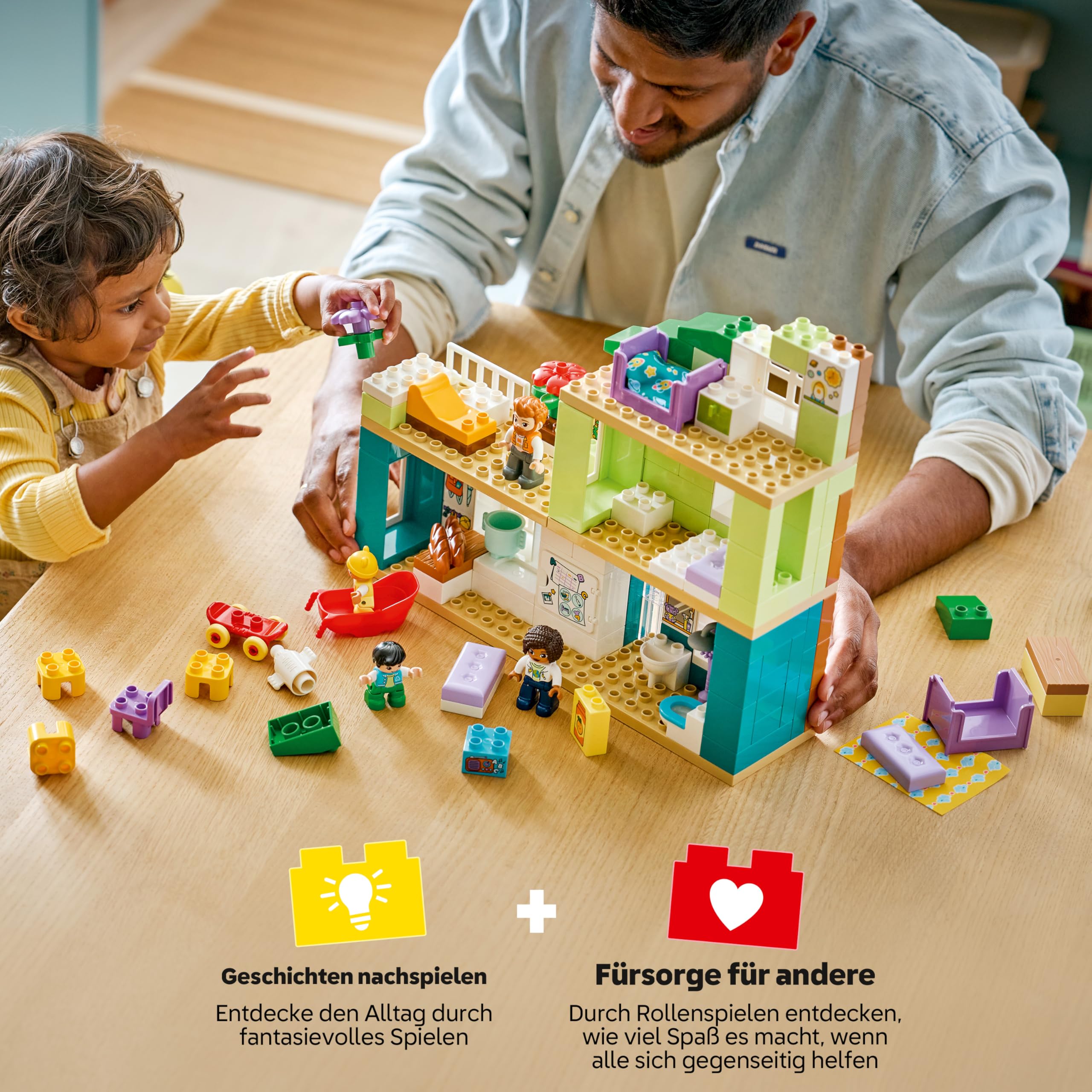 LEGO DUPLO 3-in-1 Modernes Familienhaus mit Figuren - Kleinkinder Lernspielzeug für Feinmotorik - Montessori Spielzeug mit Puppenhaus Zubehör - Geschenk für Mädchen und Jungen ab 2 Jahren - 10470