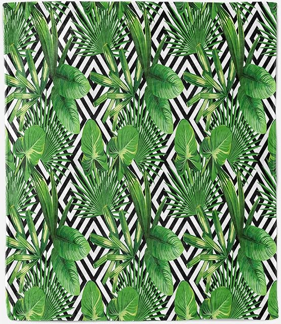 ANHOPE Tropical Throw Blanket Soft Lightweight Flannel Fleece Blanket Green Palm Leaf Lattice Print Pattern for Couch Sofa Bed Travel All Season Decorative Blanket for Kids Baby Toddler 100 x 130 cm