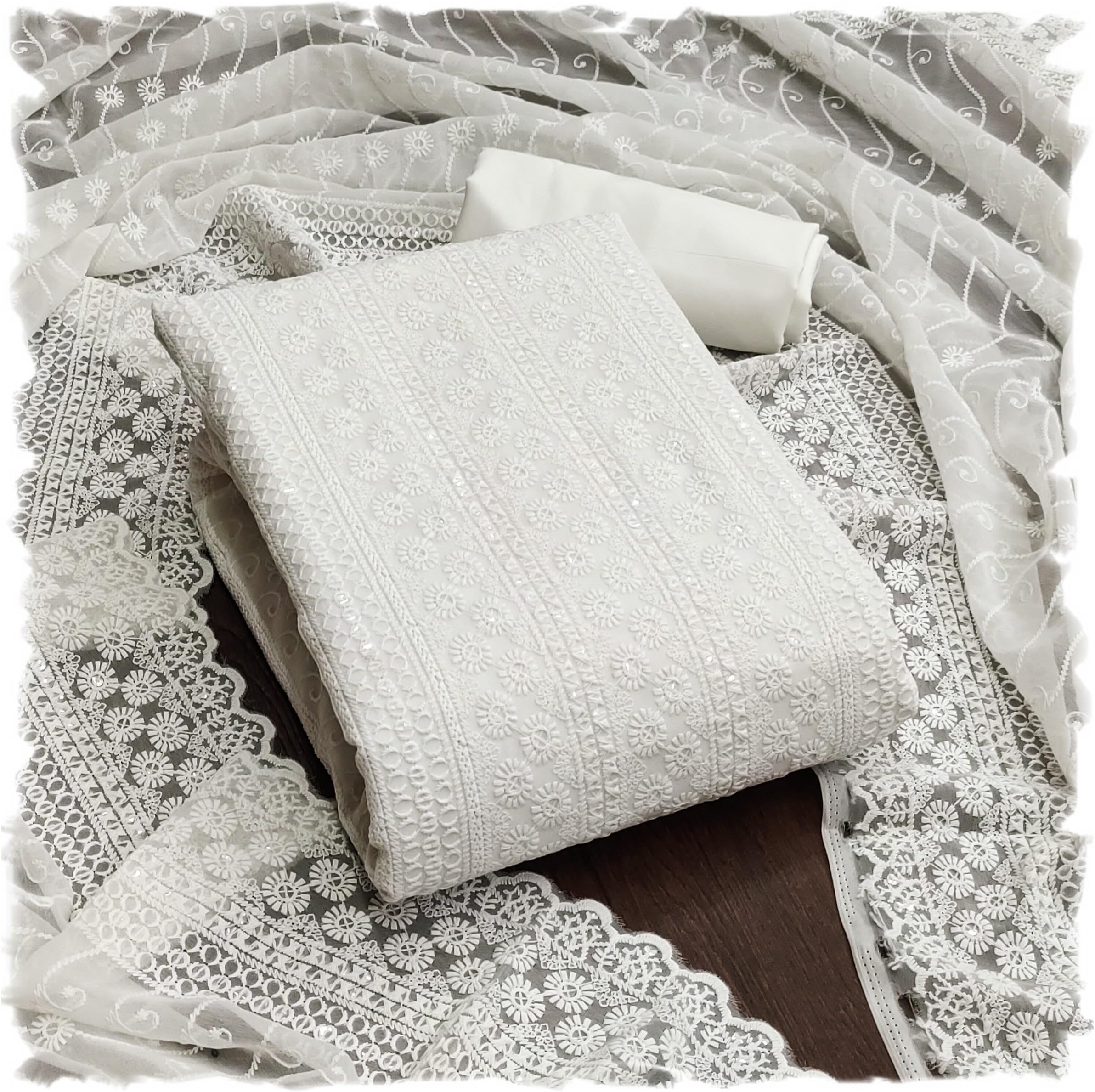 Women's Pure Georgette Chikankari Work Unstitched Salwar Suit Dress Material