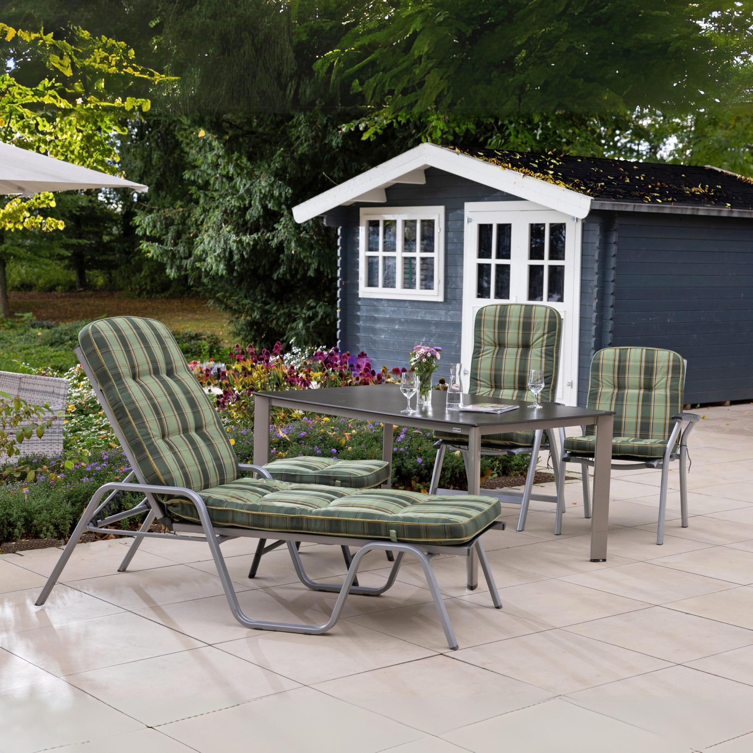Herlag Liegenauflage Tilly 200x65x9cm - Liegestuhl-Auflage Karo-Motiv 9cm - Liegepolster für Gartenliege - Gartenmöbelauflage Liege Deluxe-Serie - Atmungsaktiv - Öko Tex 100 - Grün-Kariert