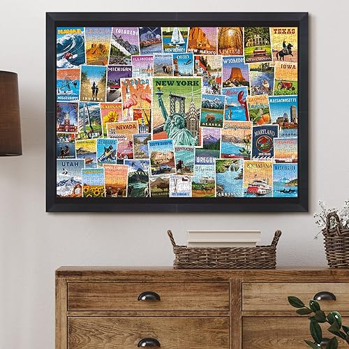 Miniatura 6 de Rompecabezas de 1000 piezas con póster vintage de Estados Unidos con monumentos y atracciones de los 50 estados