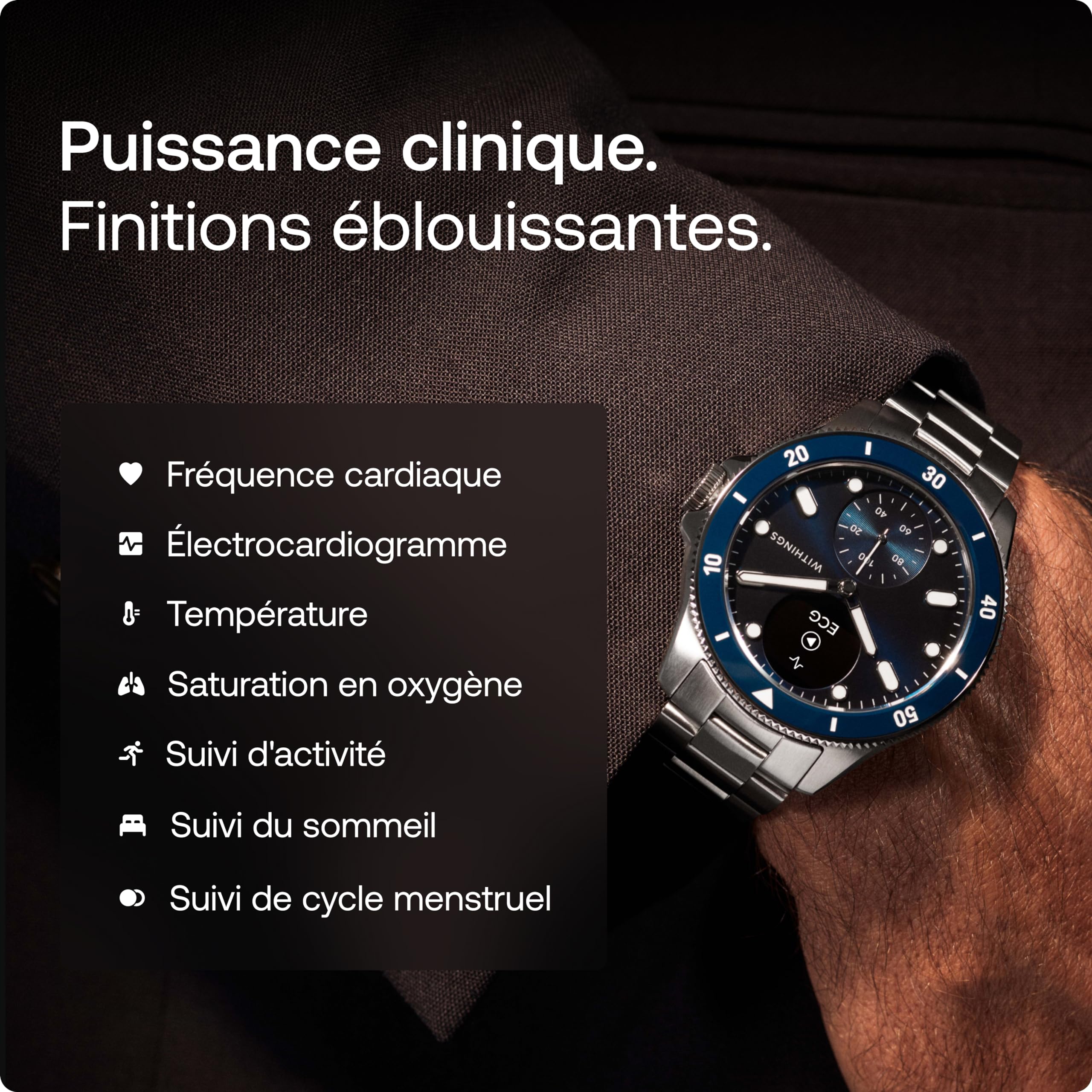 Withings ScanWatch Nova, Montre Hybride, ECG, SpO2, GPS, Bleu | ECG avec détection de FA, score de sommeil, 40+ activités détectées, SpO2, suivi du cycle menstruel