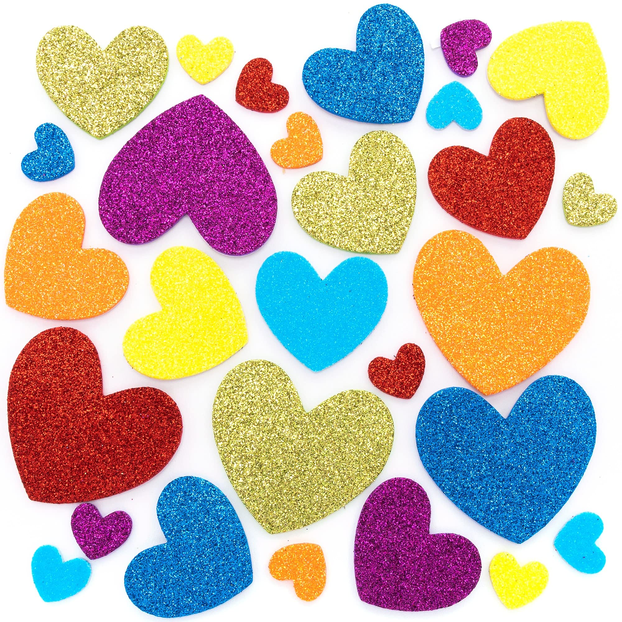 Baker Ross Rainbow Heart Glitter Foam Stickers - Pack of 210, Foam Glitter Valentine's Stickers for Children (FC459)