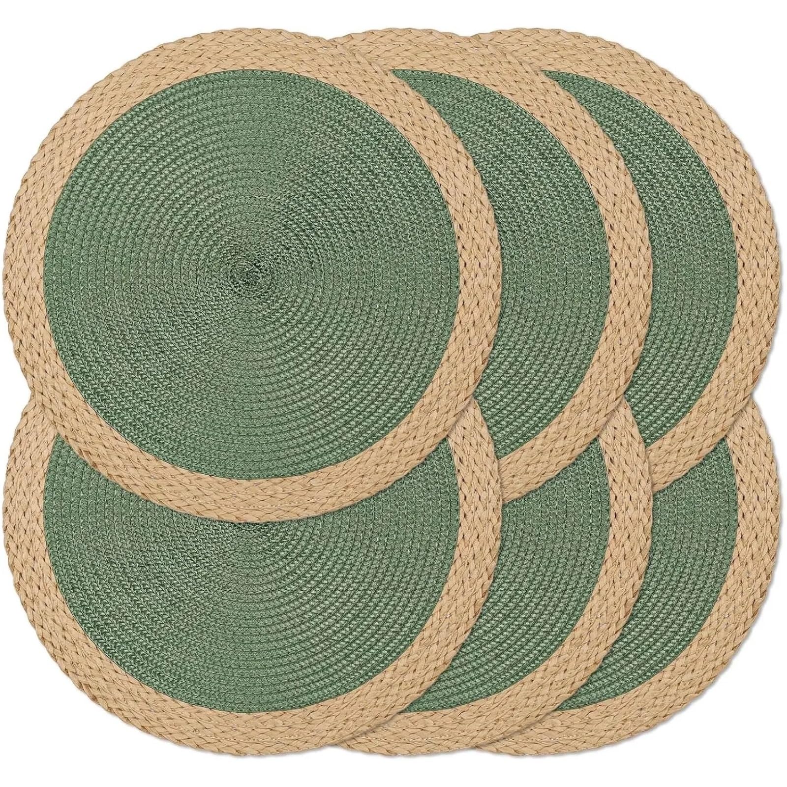 Sets de table ronds tressés vert clair pour vos repas en terrasse