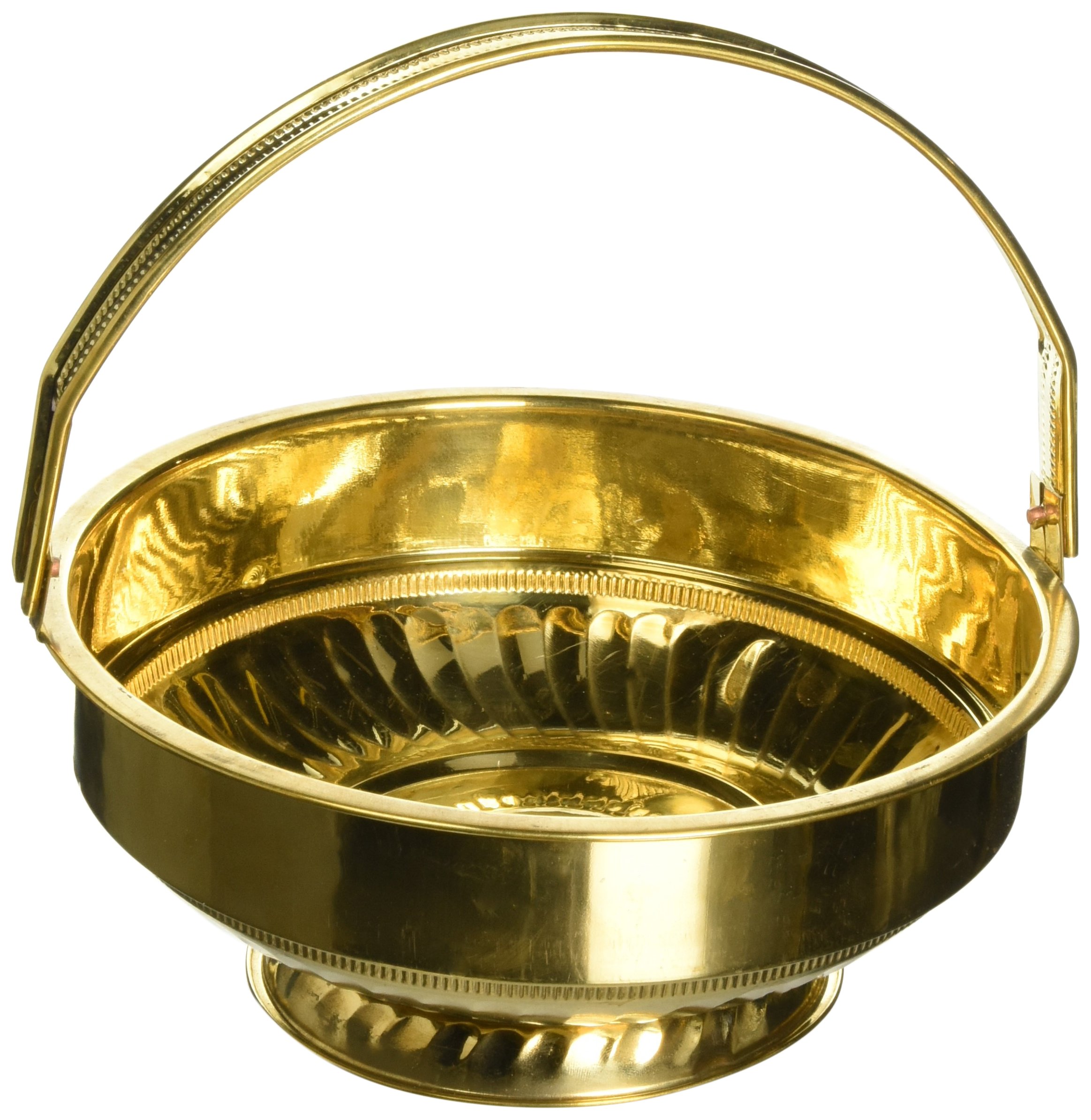 Exotic India Pooja Flowers Basket (with Ganesha Image Inside) - Brass