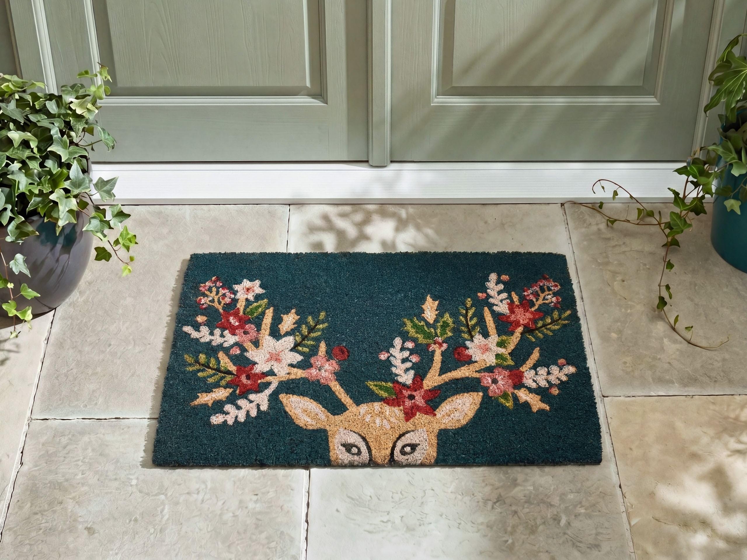 Beliani Felpudo de Fibra de Coco Antideslizante 40 x 60 cm con Base de PVC Motivo navideño Multicolor Sagay