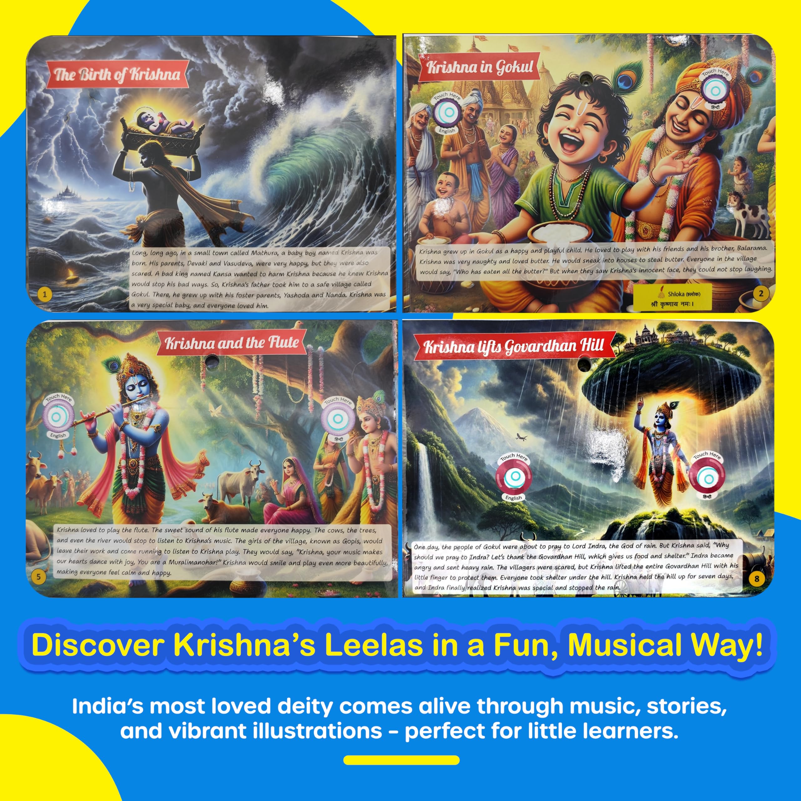 Kiddale My Little Krishna Musical Book | Bilingual Hindi-English Spiritual Sound| Audio Stories, Shloka 1