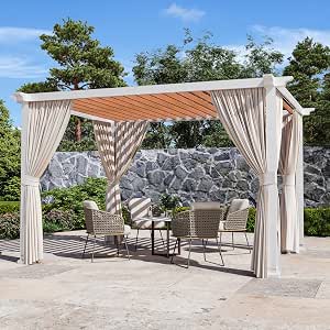 Modern Shade Open Sky 10'x12' Pergola Cabana with Privacy Curtains