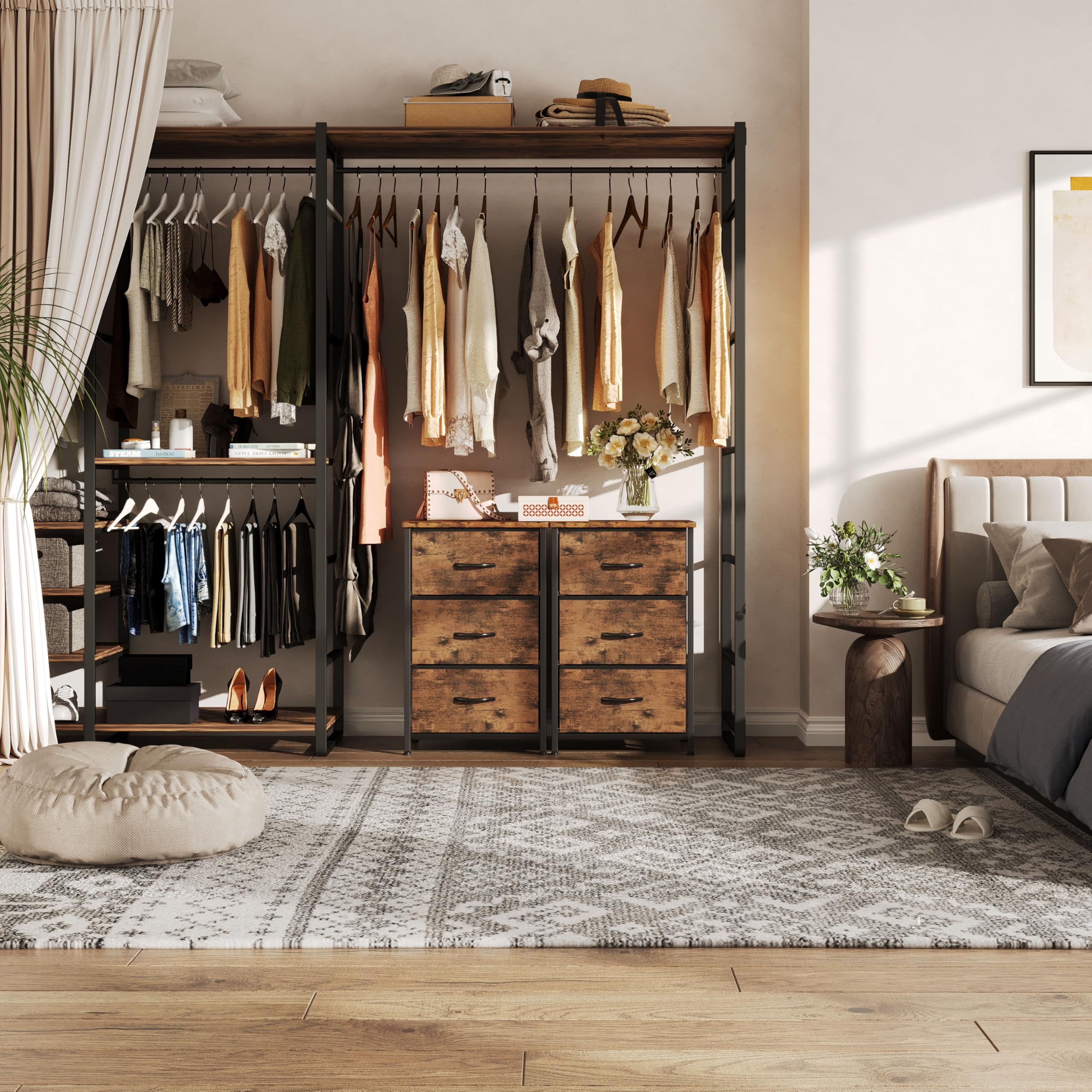 CAIYUN Nachttisch mit 3 Stoffschubladen, Schmaler Kommodenschrank für Schlafzimmer, Wohnzimmer und Flur, Holzplatte, Platzsparend, Schwarz, Modernes Design