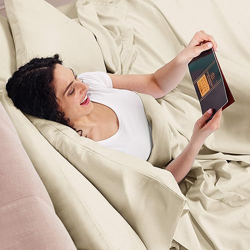 Miniatura 9 de Empyrean Bedding - Juego de sábanas de 6 piezas con correas ajustadas para mayor duración y resistencia, 110 GSM, tejido suave, Microfibra, Beige