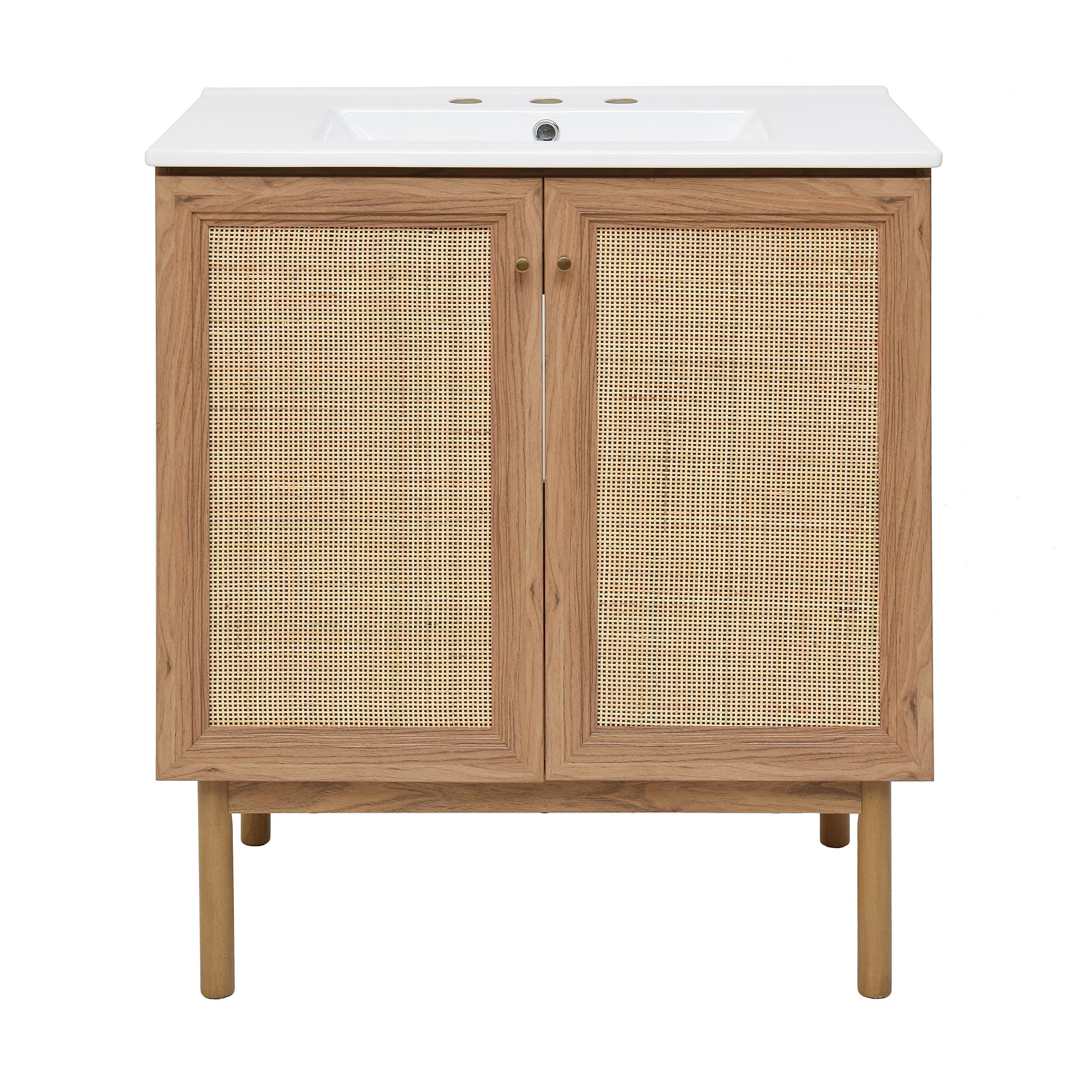 Swiss Madison Classe 30 in. Brown Oak Bathroom Vanity with White, 3-Hole Ceramic Sink Top