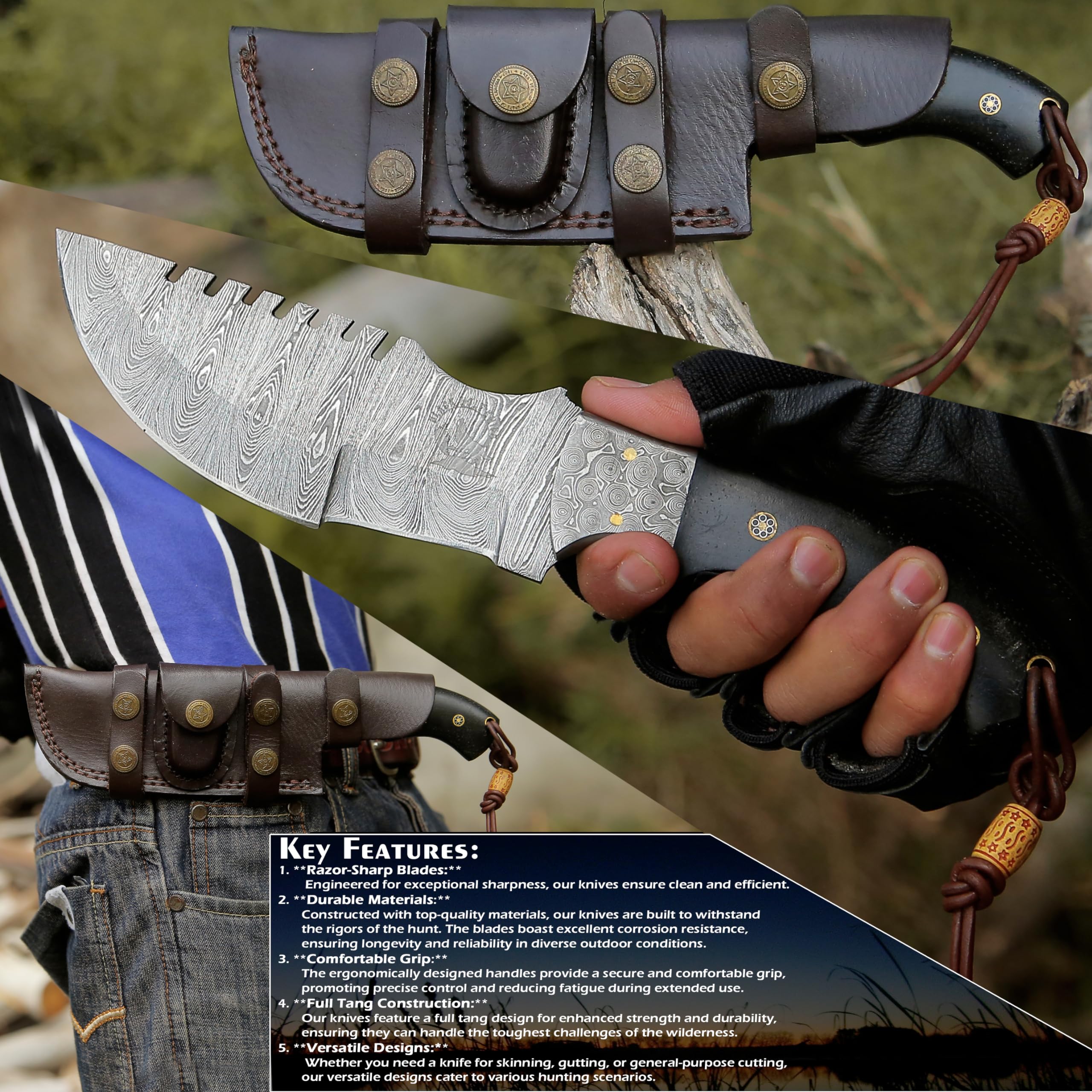 Amazon.com : Handmade Damascus Steel BLACK WOLF KNIFE Tracker