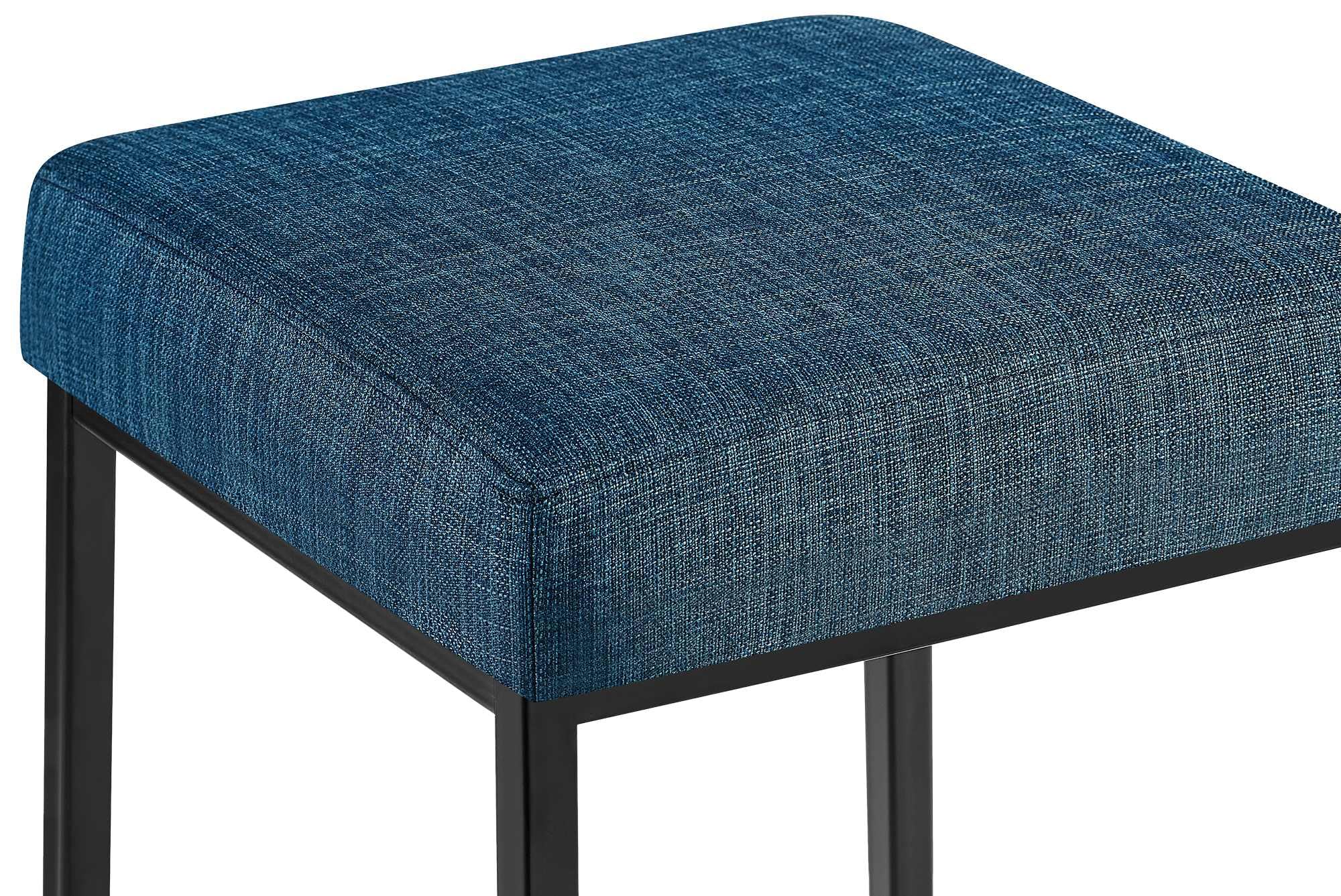 Set 2 Sgabelli Bar Senza Schienale Montreal in Stoffa I Sgabelli Quadrati Bancone Imbottiti Base in Acciaio Inox Alt 80 CM, Colore:Blu, Colore del Telaio:Nero