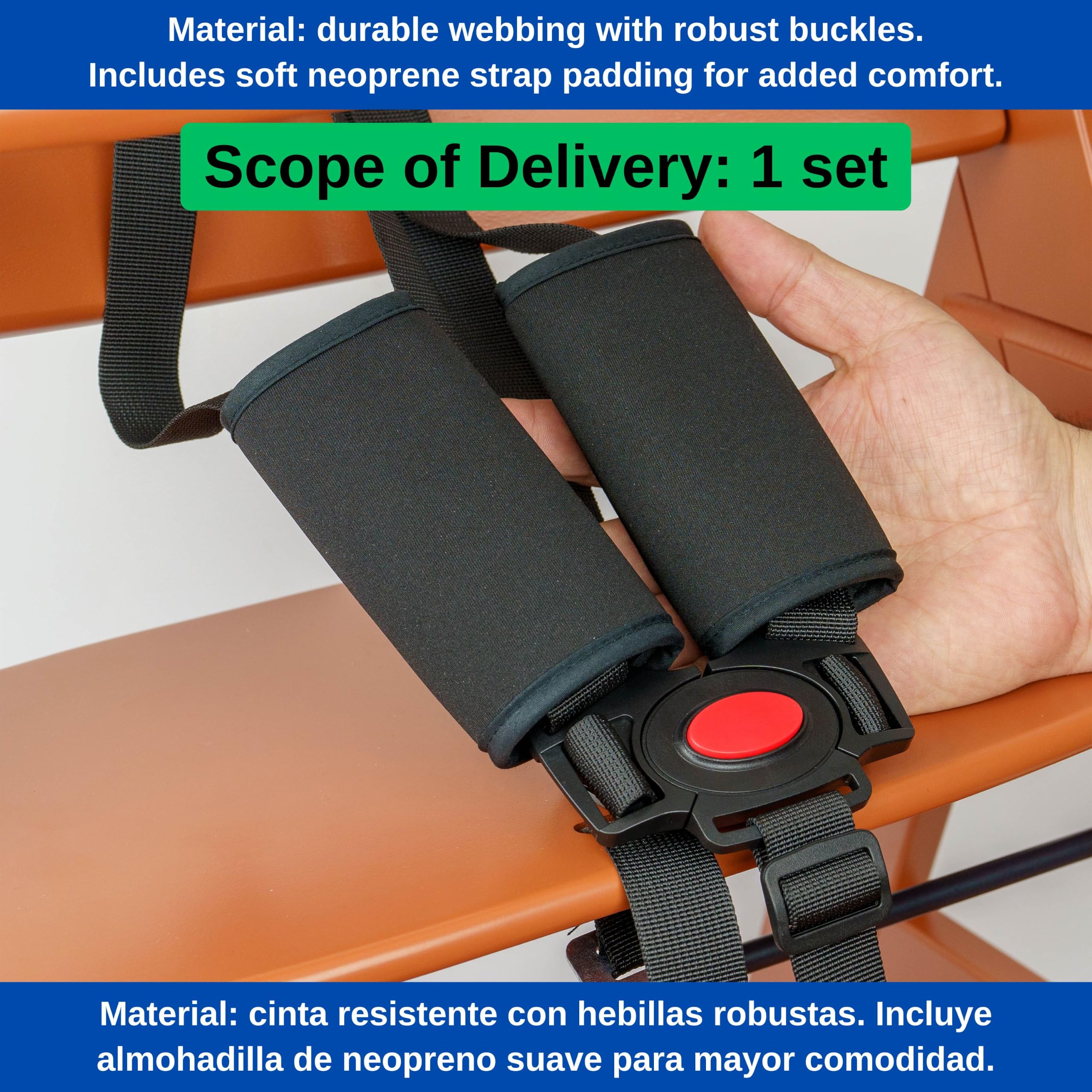 Arnés de seguridad para trona con almohadillas para el cinturón, 1 Set, compatible con Hauck, Stokke Tripp Trapp, Roba, sistema de arnés de 5 puntos para tronas infantiles