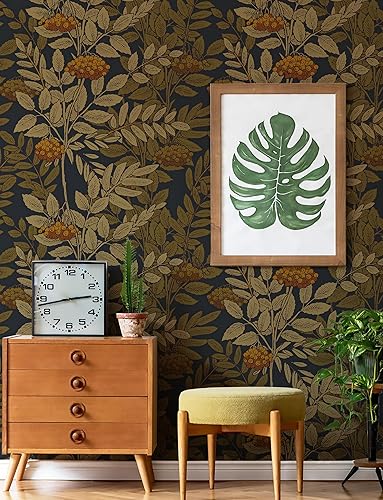 Miniatura 3 de Papel tapiz vintage bohemio para despegar y pegar, papel tapiz de hojas de papel de contacto marrónbeigenaranja, papel tapiz retro de 16.1 x 196.8