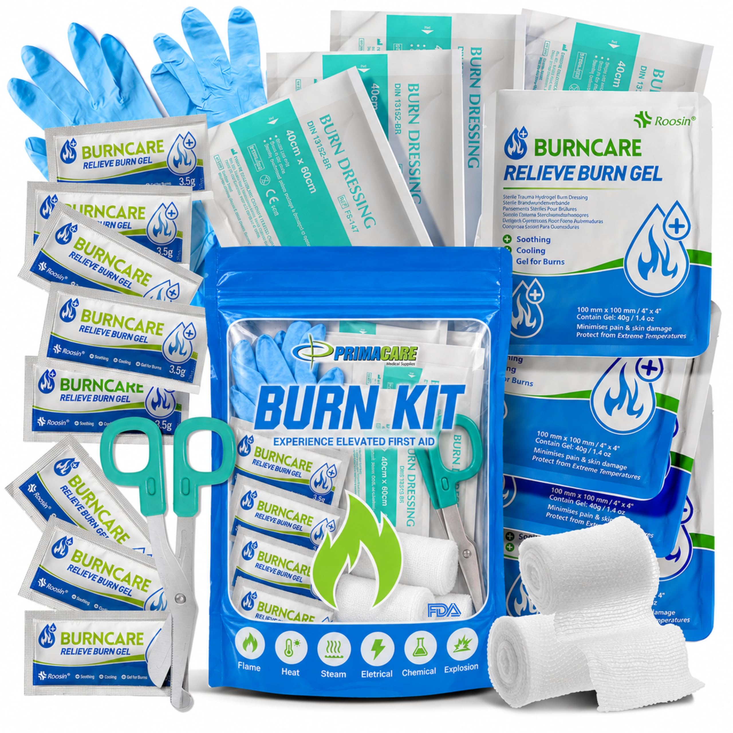 PrimaCare WB-7707 Emergency First Aid Burn Kit with Burn Gel, 22 Piece Set