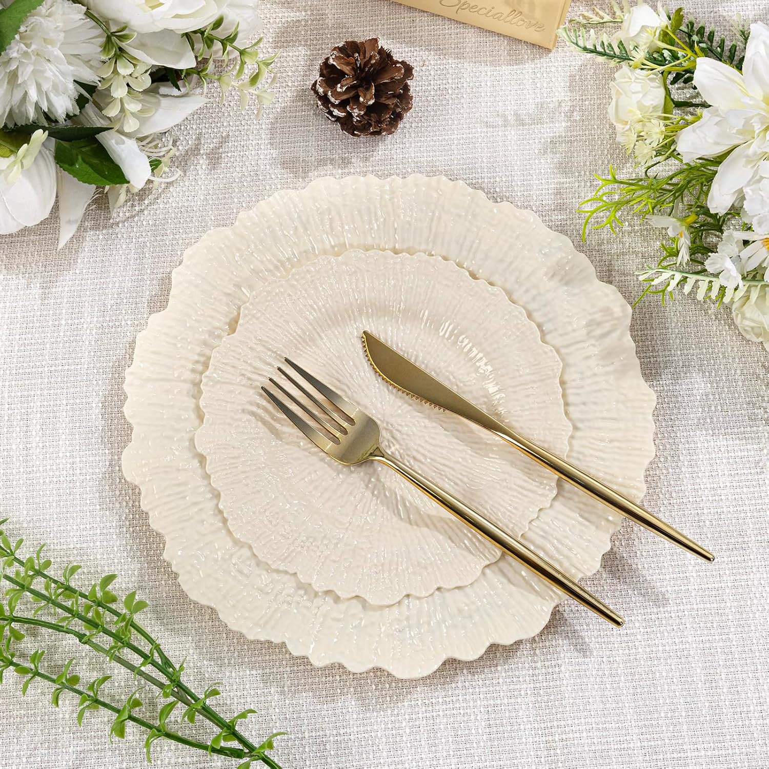 SUT 60 Pcs Ivory Plastic Plates, Disposable Plates for 30 Guests include 10 inch Dinner Plate and 7 inch Dessert Plate, Ivory Plate Disposable Heavy Duty for Party/Birthday/Wedding - Image 5