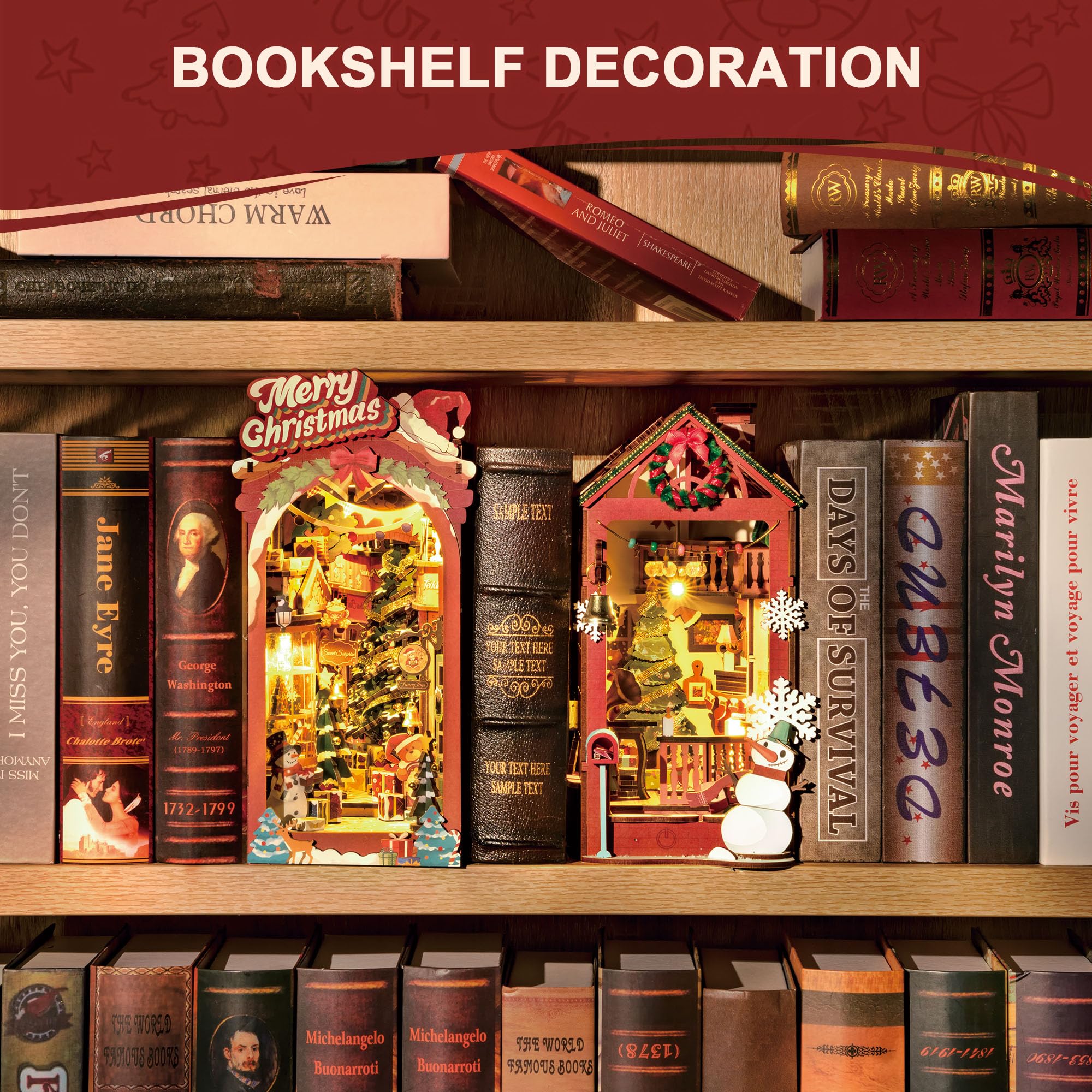 ROBOTIME DIY Book Nook Kit aus Holz, Booknook 3D Puzzle mit LED-Lichtern, Miniatur Haus Modellbausatz, Diorama Modelbau für Erwachsene, Bücherregal Deko