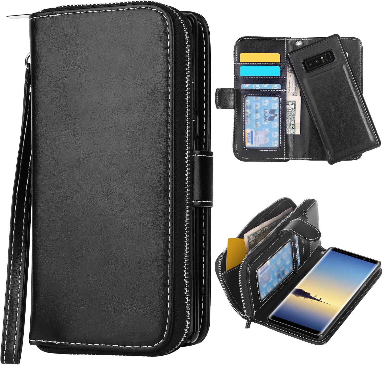 E LV Purse Case for Samsung Galaxy Note 8 [Cards Slot Pocket], Flip [PU Leather] Case Folio Wallet Purse Protective Magnetic-Closer Case Cover for Galaxy Note 8 [Black]