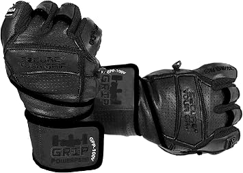 Elite Leather Gym Gloves with Built in 2 Wide Wrist Wraps Grip & Design for Weightlifting Power Lifting Bodybuilding & Strength Training Workout Exercises