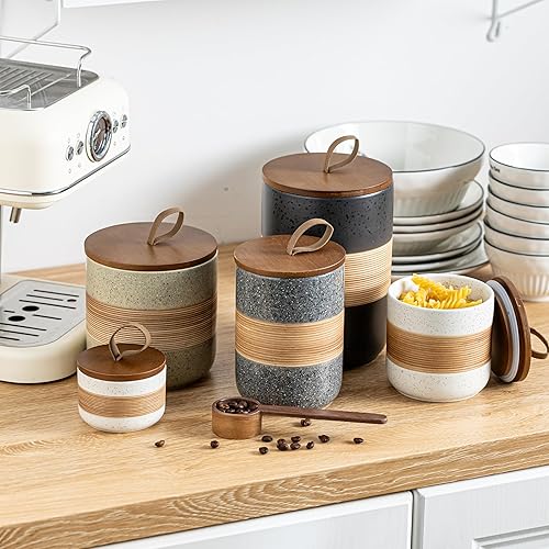Miniatura 8 de Tarro pequeño de cerámica con tapa, contenedor de café, tarros de almacenamiento de alimentos para especias y azúcar, bolsa de té, contenedor de