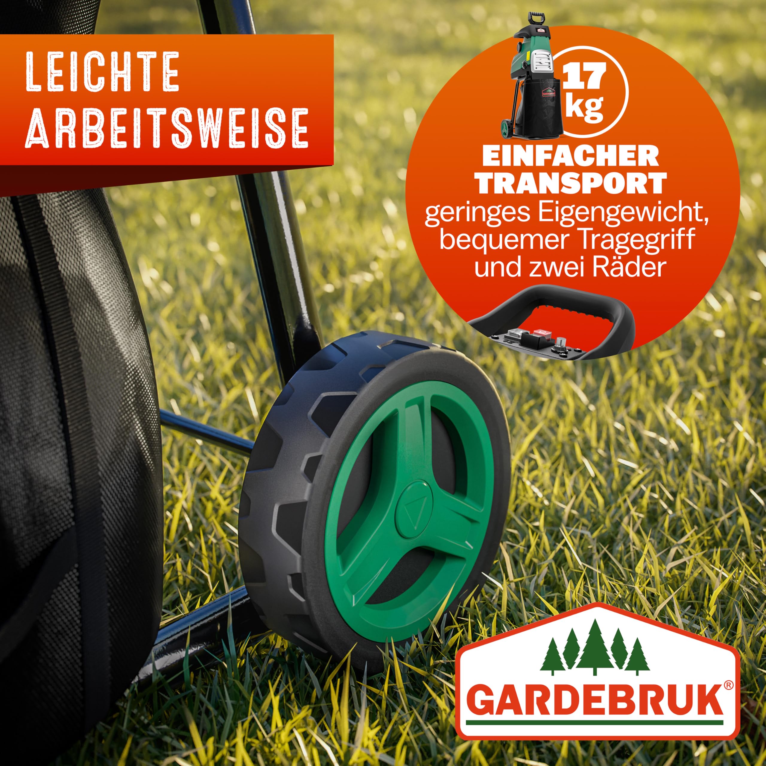 Gardebruk Leisehäcksler 3100 W 44 mm Elektrischer Gartenhäcksler Walzenhäcksler