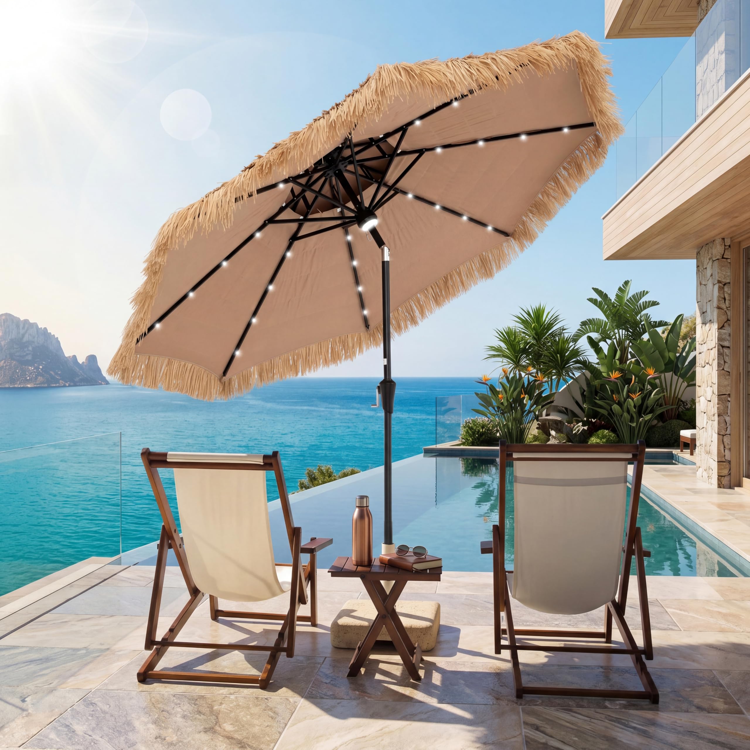 RELAX4LIFE Parasol de Plage Hawaï Tropicale LED Φ282cm