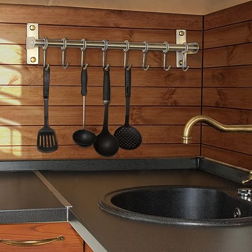 Miniatura 3 de Dseap - Ganchos de cocina para colgar utensilios, estante para ollas colgante, riel para colgar utensilios de cocina con 8 ganchos para ollas,