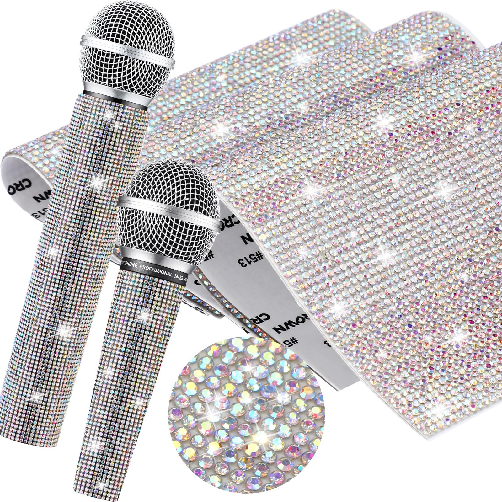 Remuuly 3 Pcs Halloween Microphone Handle Cover Stickers Microphone Sleeve Sparkly Glitter Mic Handle Sleeve Stickers Bedazzled Bling Crystal for Halloween Cosplay Decoration(AB color)