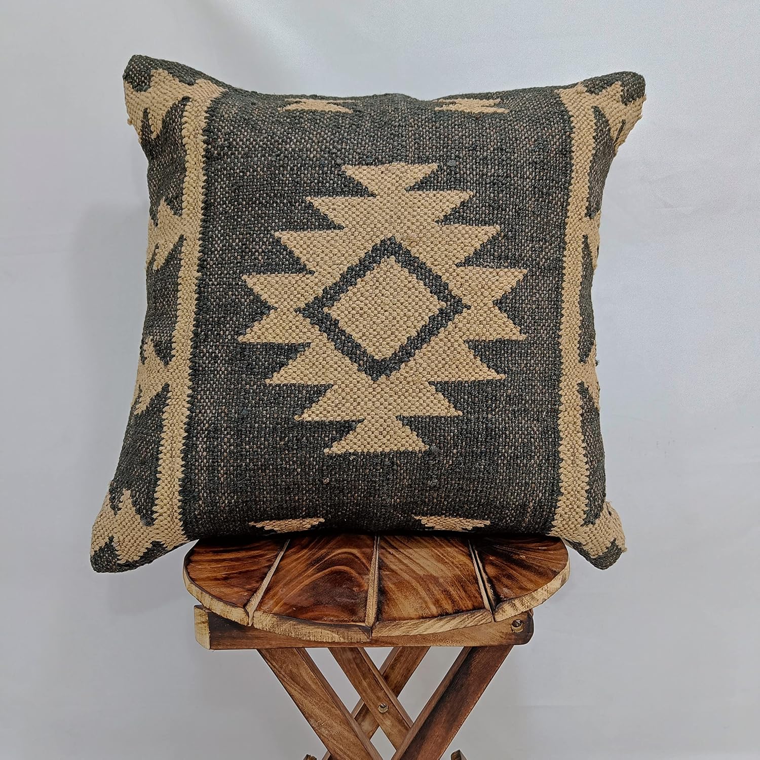 Trade Star 70% Jute 30% Wool Kilim Pillow Cover Handwoven Thick Rug Kelim Cushion Case Vintage Authentic Square Pillow Sham for Home Decor Ethnic 18X18 Inches Indian Cushion Cover (Pattern 9) - Image 4