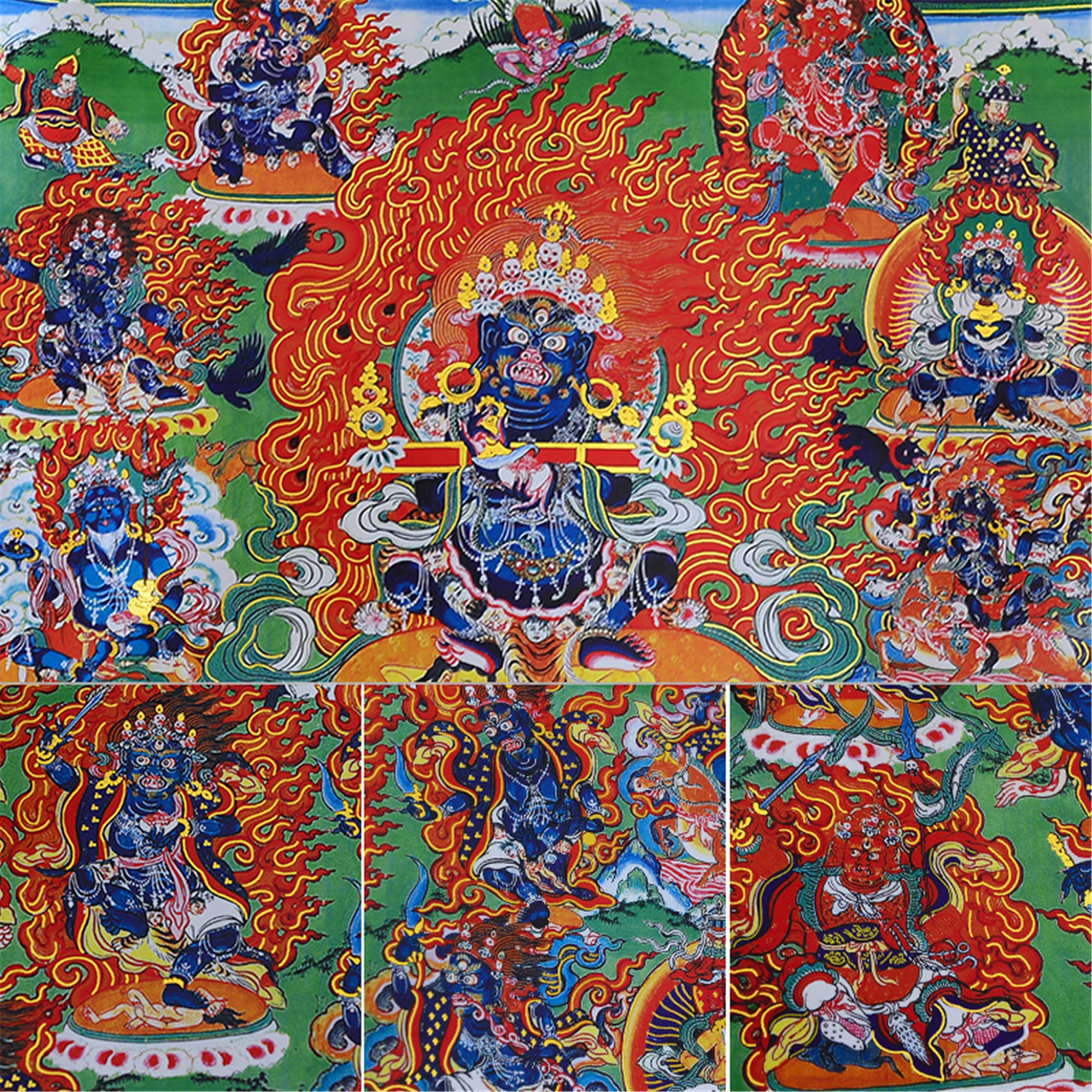 Gandhanra Thangka Tibetische Wandbehang,Dharmapala Panjaranata Mahakala Thangka,Heißgeprägter Buddha Wandteppich für Zen Wohnkultur, Meditation, Spirituelle Entspannung und Ruhe
