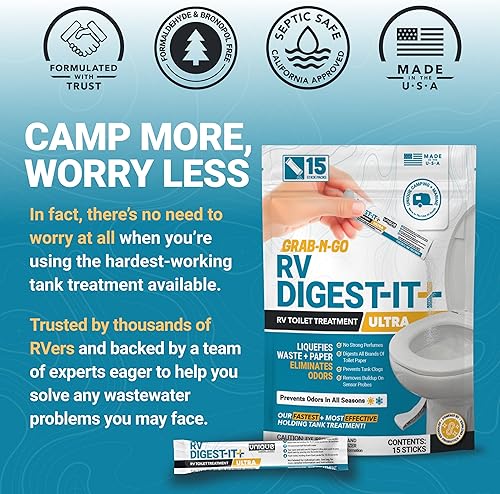 Miniatura 20 de Unique RV Digest-It - Tratamiento de tanque de agua negra – Tratamiento concentrado para inodoro RV – Elimina el olor, licúa los residuos, evita