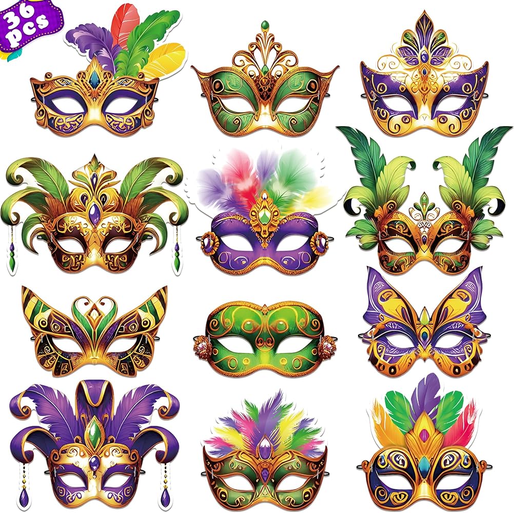 Amazon.com: 80UncleKimby 36PCS Mardi Gras Masks Bulk Set: Party