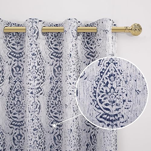Miniatura 5 de KOUFALL Cortinas opacas bonitas con diseño, azul marino y gris blanco Ikat cortinas únicas para sala de estar, 63 pulgadas de largo