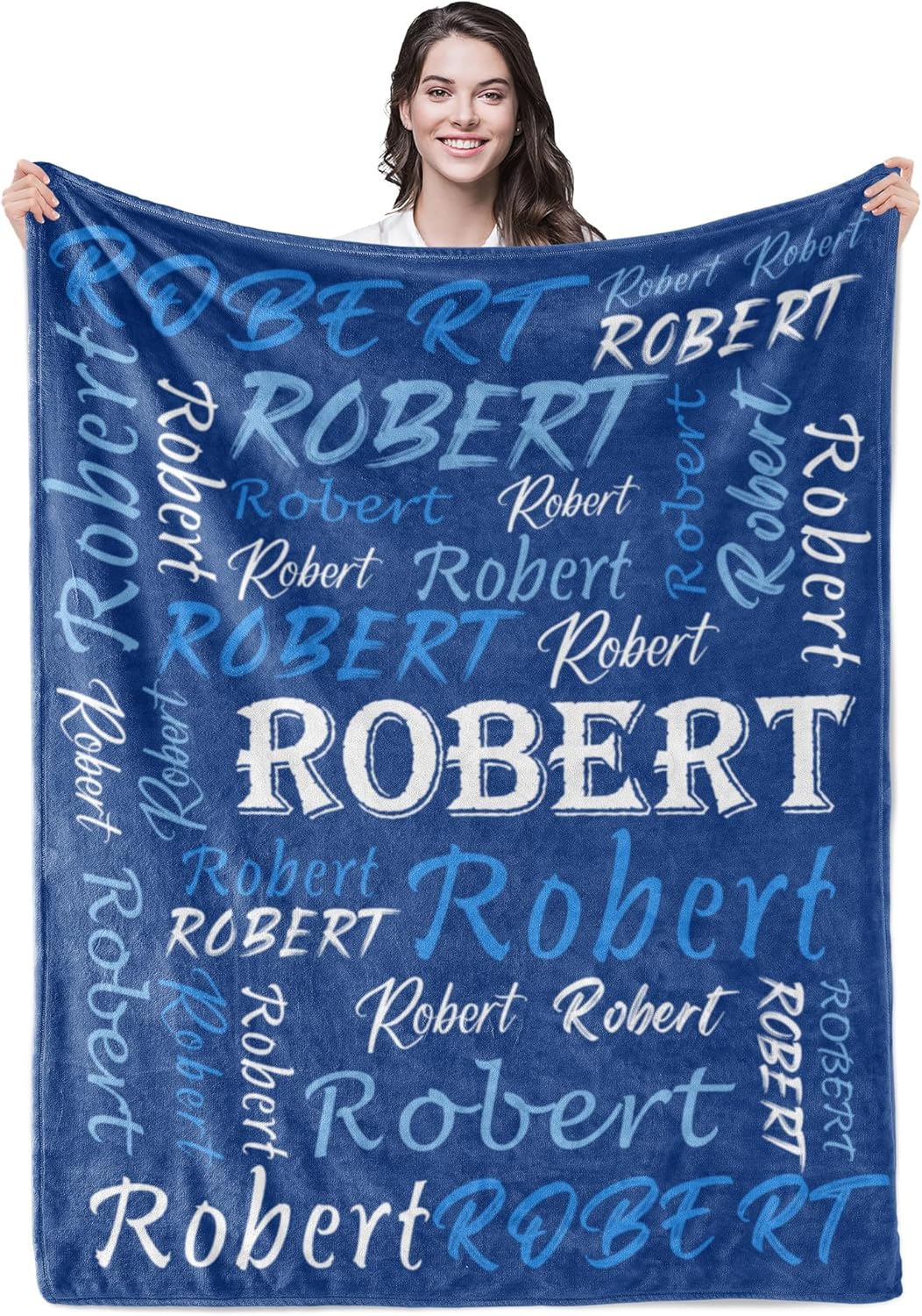 Personalized Custom Navy Theme Light Soft Flannel Fleece Throw Blanket with Name for Men, Women, Boys, Girls, Kids - Customized Name Gifts for Birthday, Christmas, Valentines Day
