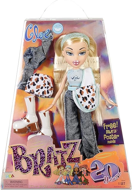 Bratz 573418EUC 20 Special Edition Original Fashion Doll Cloe-Holographic Packaging & Poster-Collectable-20 Yearz Motif, Fan Fave Rerelease 2001 Replica-Includes 2 Outfits, Shoes, Bag & More