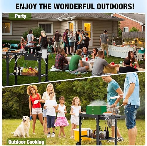 Miniatura 8 de Mesa de parrilla para exteriores, carrito plegable con mesa auxiliar extraíble, soporte de parrilla Blackstone, apto para 17 pulgadas o 22 pulgadas,