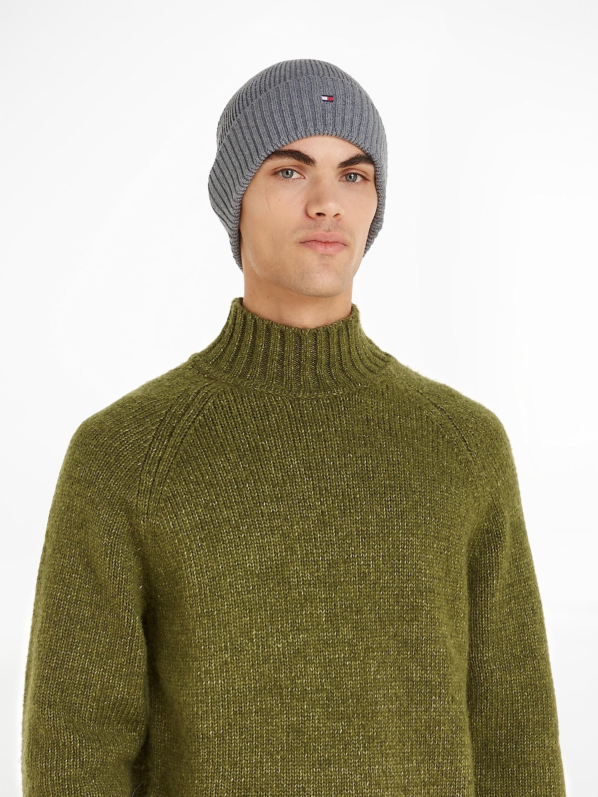 Tommy Hilfiger Herren Strickmütze Essential Flag Beanie mit Kaschmiranteil
