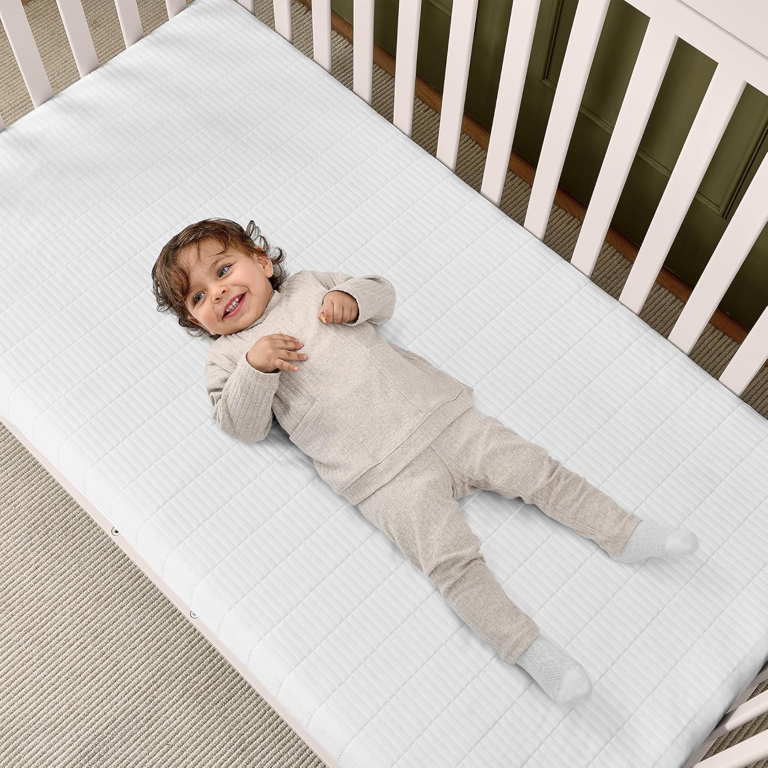 Delta Children Sweet Beginnings Dual Sided Baby Crib Mattress and Toddler Mattress, GREENGUARD Gold and CertiPUR-US Certified, Firm Plant-Based Foam, Waterproof, 5 Year Warranty, Made in USA, White