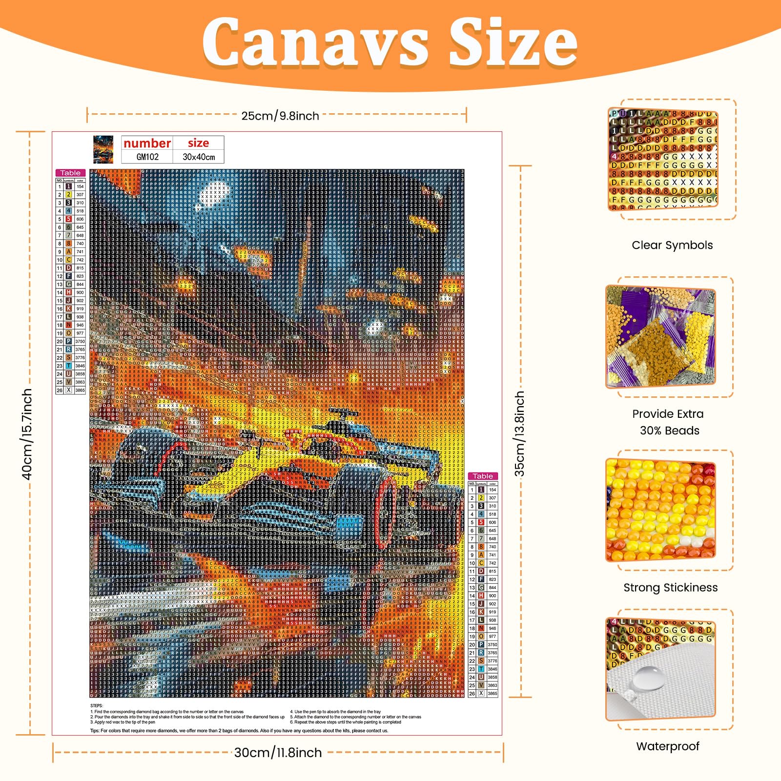 CEOVR Car Diamond Painting Kits Adults,Racing Car Diamond Painting Art Kits,30x40cm,5D Gem Art Craft Set, orange yellow black, 30x40 cm - Image 3